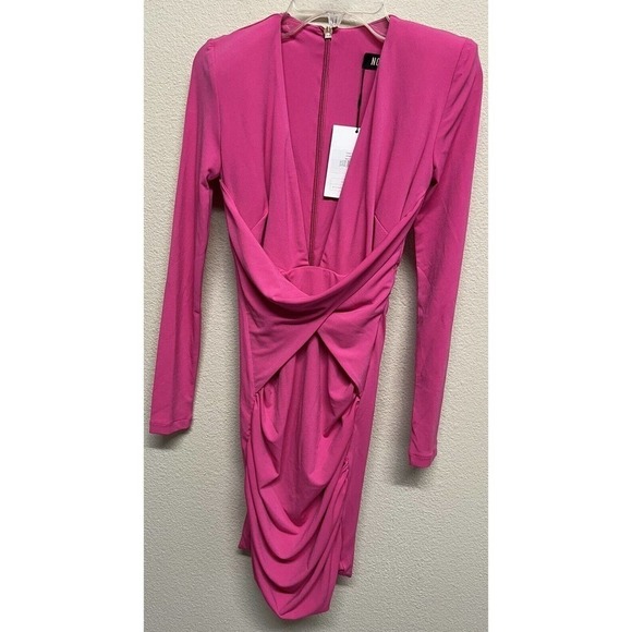 Nookie Dress Envy Mini Neon Pink Size S Deep Plunging Neck Rushed NEW - Picture 9 of 11